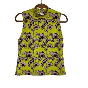 Zara Women’s Large Jacquard Top Tank Fitted High Neck Sleeveless Office Floral